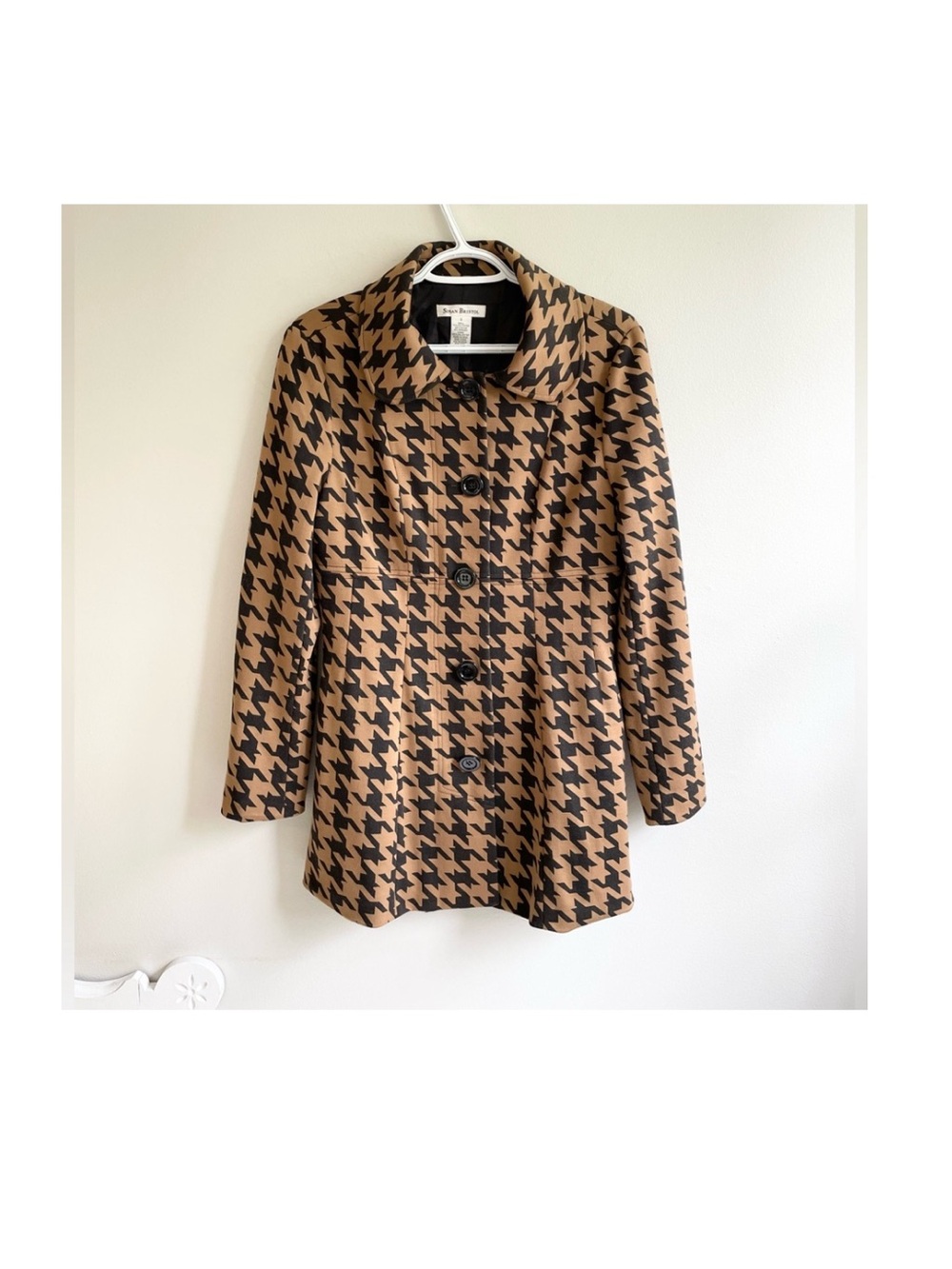 SUSAN BRISTOL BROWN BLACK HOUNDSTOOTH FITTED JACKET BUTTONS VINTAGE